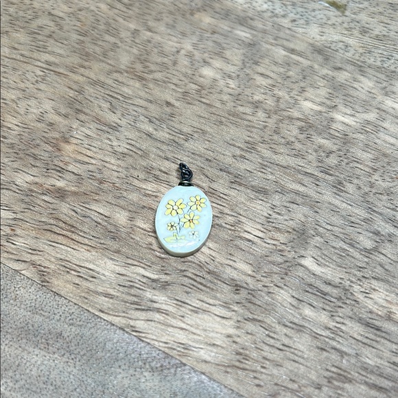 None Jewelry - Bone Floral Pendant with Yellow Accents